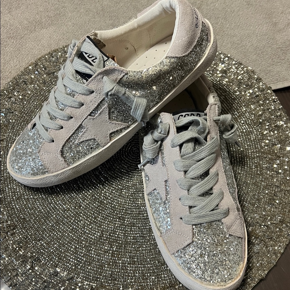 STAR SNEAKERS Beige w/Silver glitter SZ 8.5